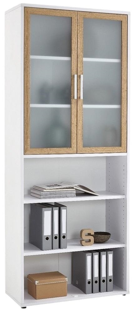 Boekenkast Calvia 12 van 222 cm hoog in wit met oud eiken