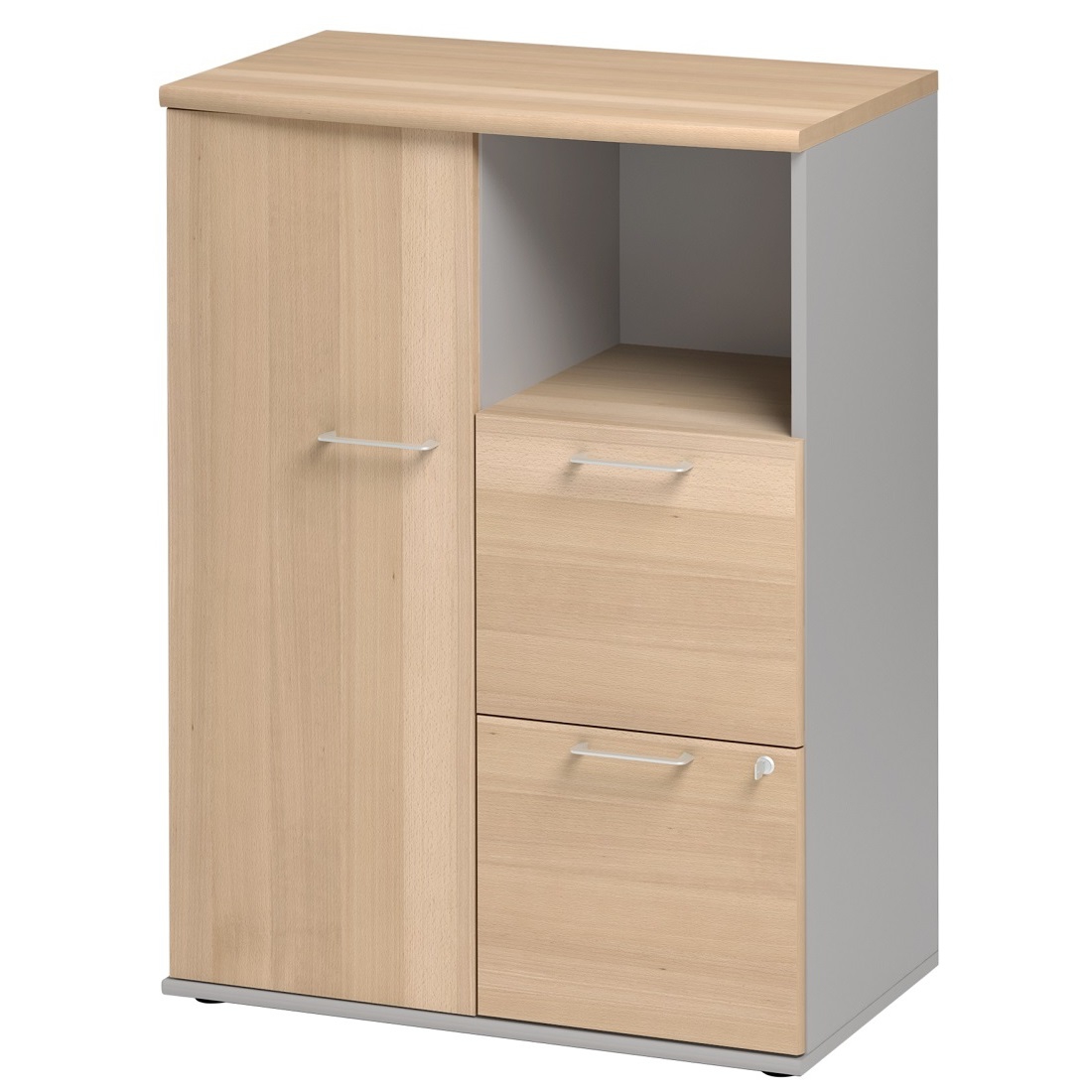 Boekenkast Jazz 114 cm hoog in beuken met licht grijs