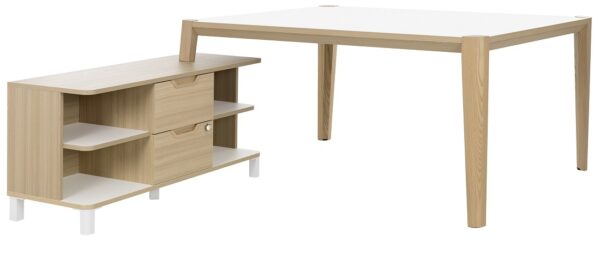 Bureau tafel set Absolu 164 cm breed in wit met eiken