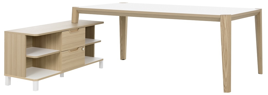 Bureau tafel set Absolu 204 cm breed in wit met eiken