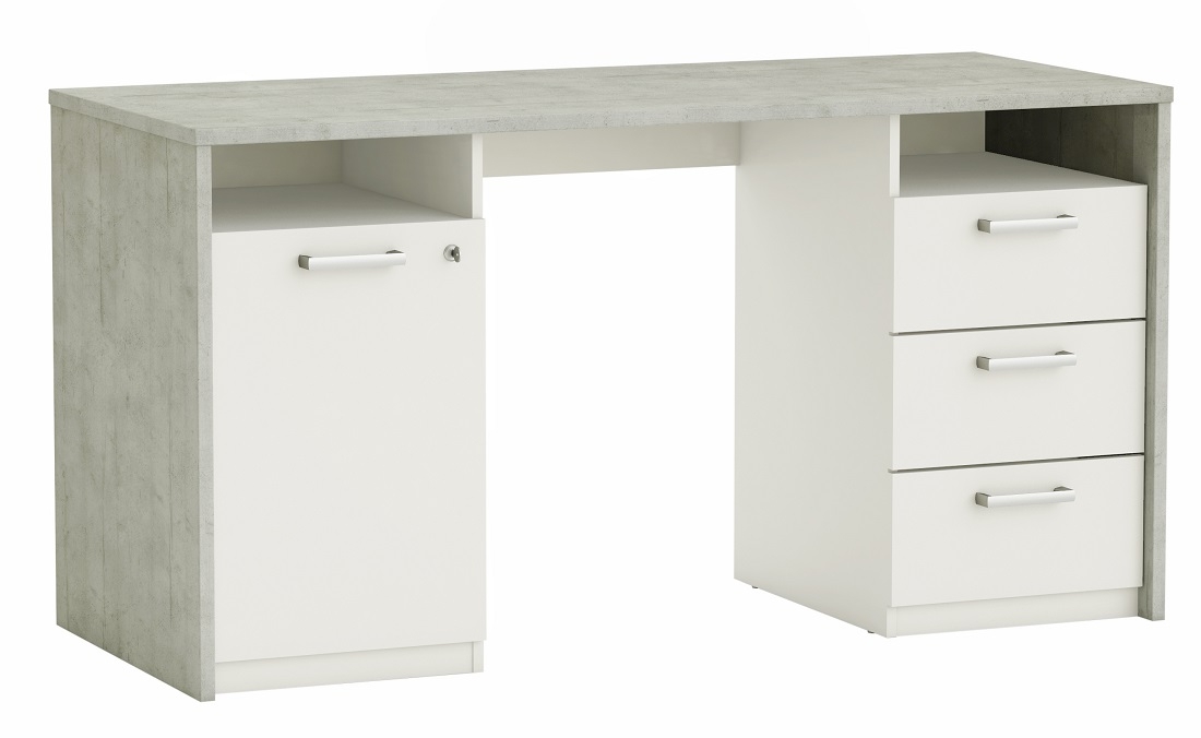 Bureau Stanford 145 cm breed in beton met wit