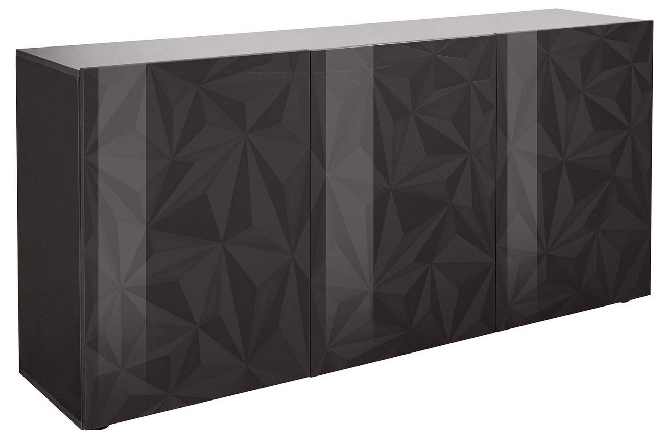 Dressoir Kristal met 3 deuren 181 cm breed in hoogglans antraciet