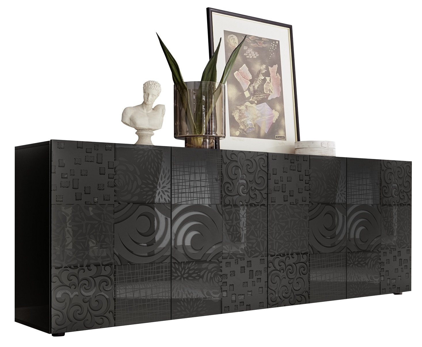 Dressoir Miro met 4 deuren 241 cm breed in hoogglans antraciet