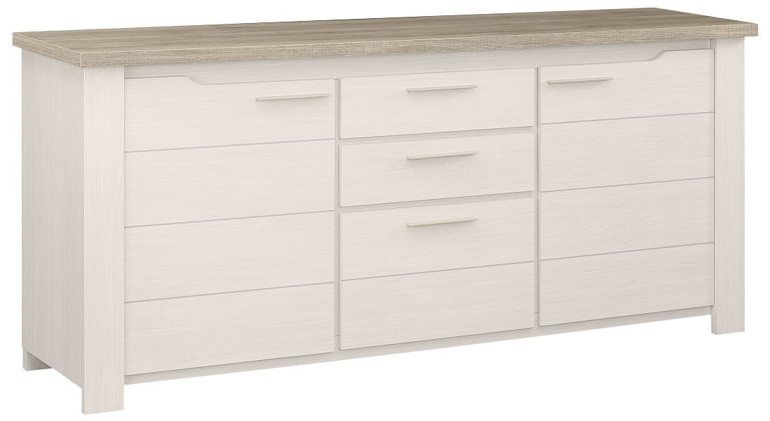 Dressoir Toscane 200 cm breed in gekalkte esdoorn met eiken