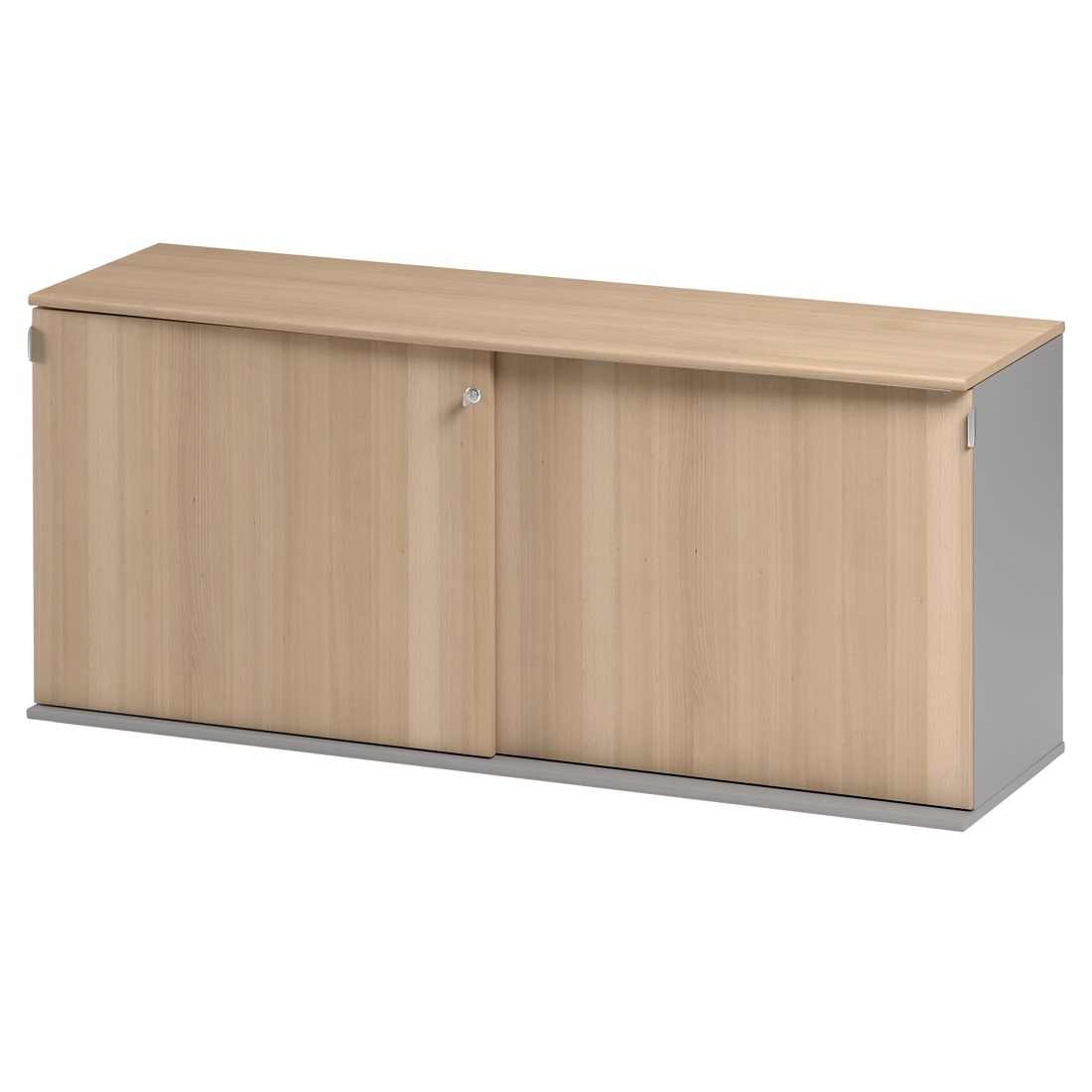 Opbergkast Jazz 160 cm breed in beuken met licht grijs