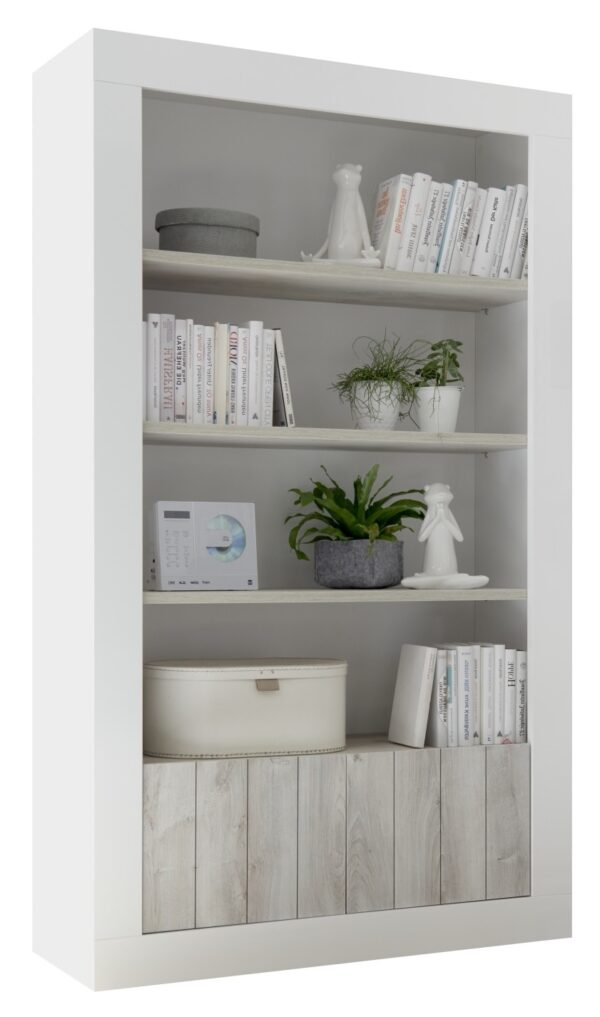 Boekenkast Urbino 190 cm hoog in hoogglans wit met grenen wit