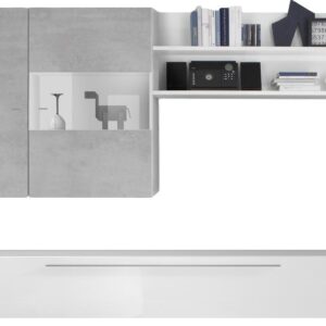 TV-wandmeubel set Helga in hoogglans wit met grijs beton