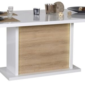 Uitschuifbare Eettafel Karma 180 tot 225 cm breed - hoogglans wit met eiken