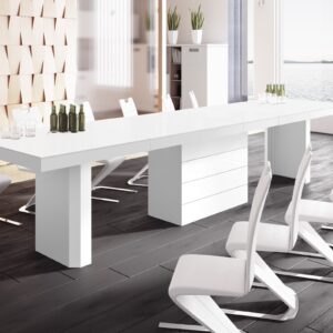 Uitschuifbare eettafel Kolos 140 tot 332 cm breed in mat wit