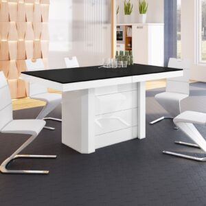 Uitschuifbare eettafel Kolos 160 tot 412 cm breed in mat zwart met wit