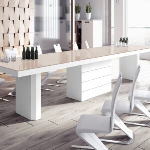 Uitschuifbare eettafel Kolos 140 tot 332 cm breed in hoogglans cappuccino met wit