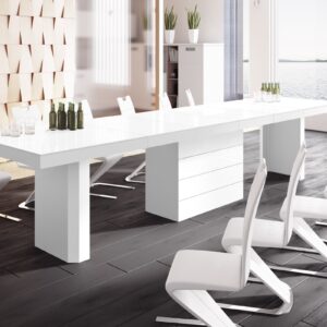 Uitschuifbare eettafel Kolos 140 tot 332 cm breed in hoogglans wit