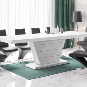 Uitschuifbare eettafel Vega 160 tot 256 cm breed in mat wit met hoogglans wit