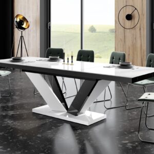 Uitschuifbare eettafel Viva 2 - 160 tot 256 cm breed in hoogglans wit met zwart