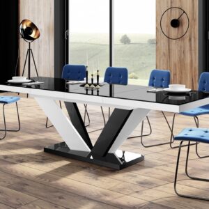 Uitschuifbare eettafel Viva 2 - 160 tot 256 cm breed in hoogglans zwart met wit