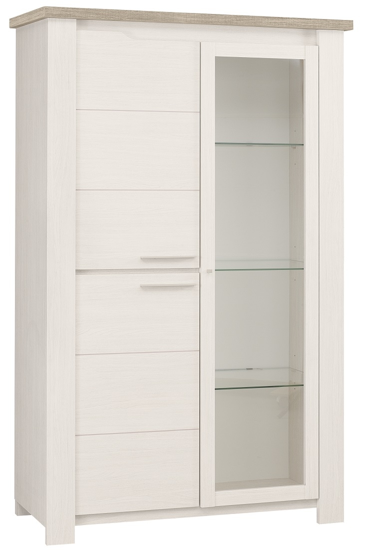 Vitrinekast Toscane M van 183 cm hoog in gekalkte esdoorn met eiken