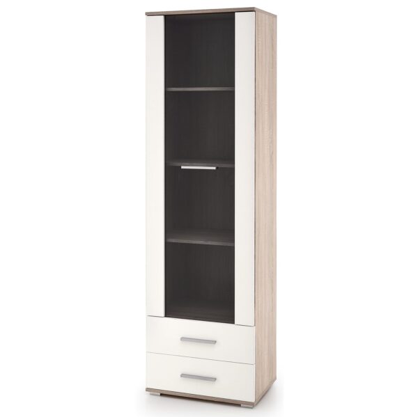 Vitrinekast Lima 60 cm breed in sonoma eiken met hoogglans wit