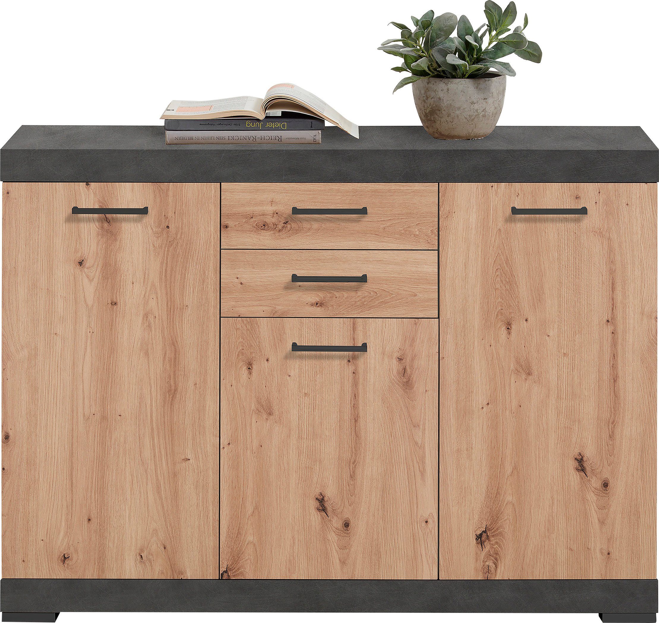 Dressoir Bristol 3 van 120 cm breed eiken met antraciet