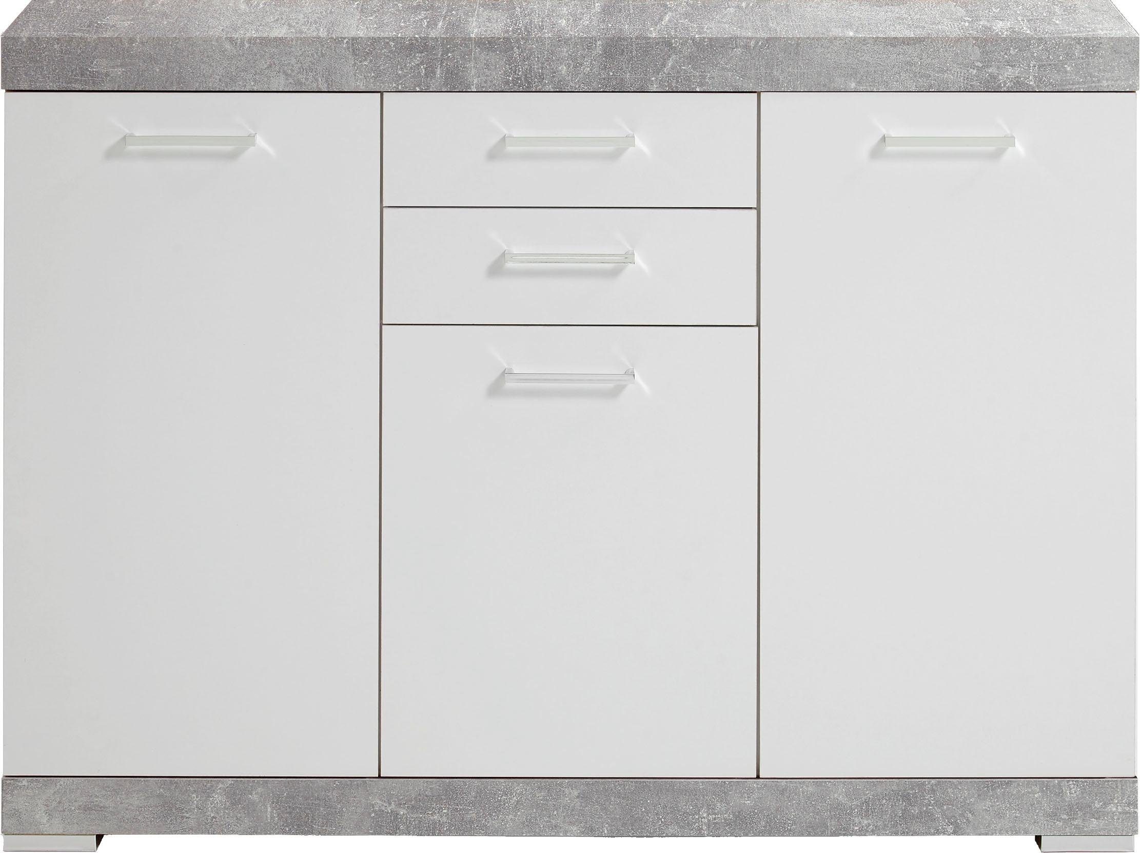 Dressoir Bristol 3 van 120 cm breed in grijs beton met wit