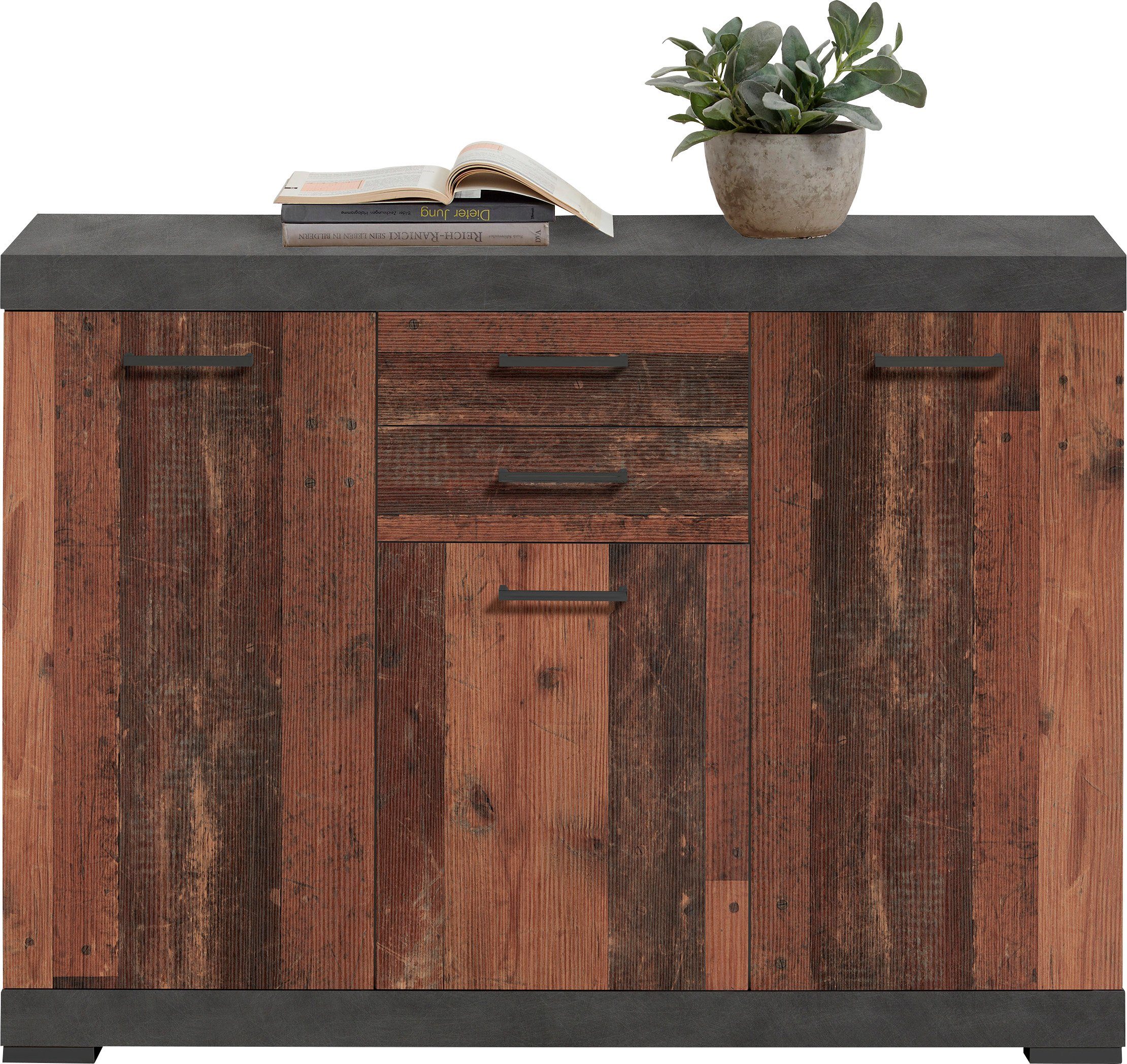 Dressoir Bristol 3 van 120 cm breed oud eiken met antraciet