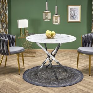 Glazen eettafel Raymond 100 cm breed marmer wit met chrome