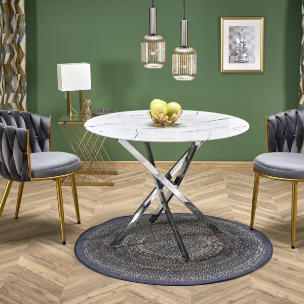 Glazen eettafel Raymond 100 cm breed marmer wit met chrome