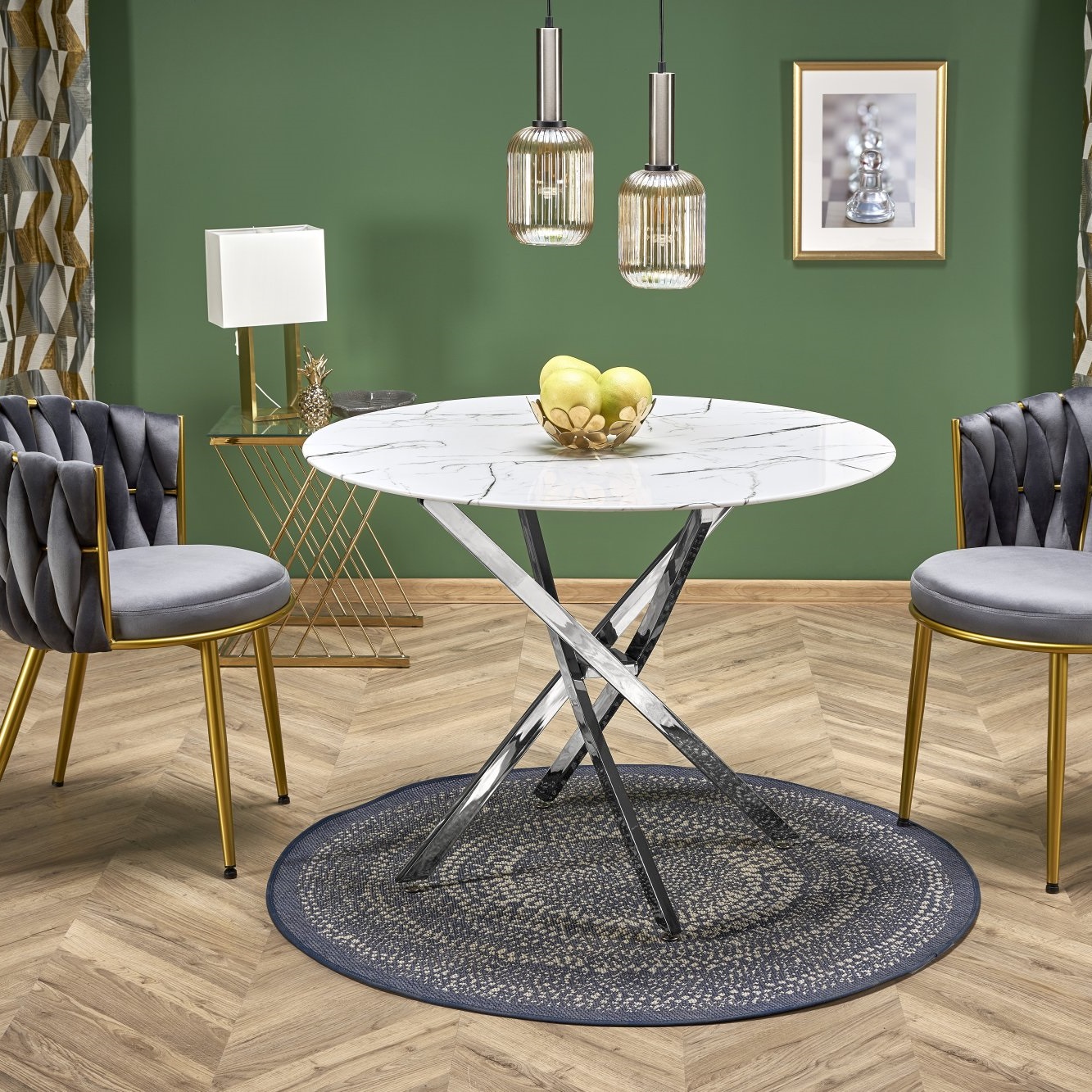 Glazen eettafel Raymond 100 cm breed marmer wit met chrome