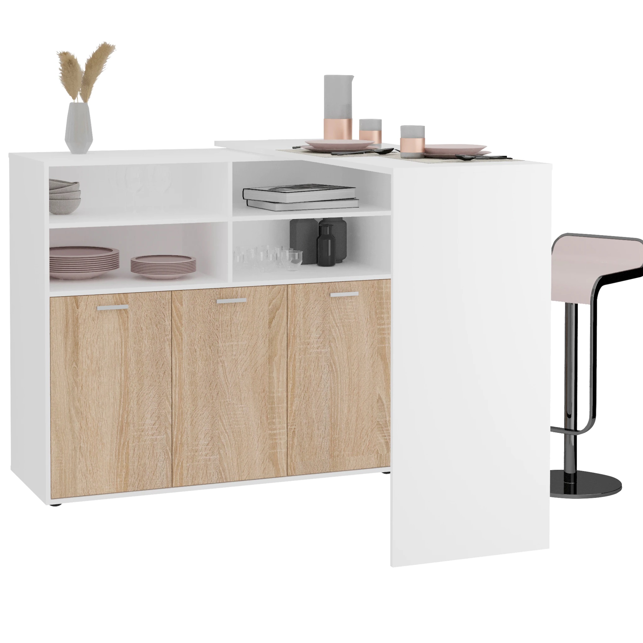 Hoekbureau / Dressoir Soest 150 cm Breed wit met sonoma eiken