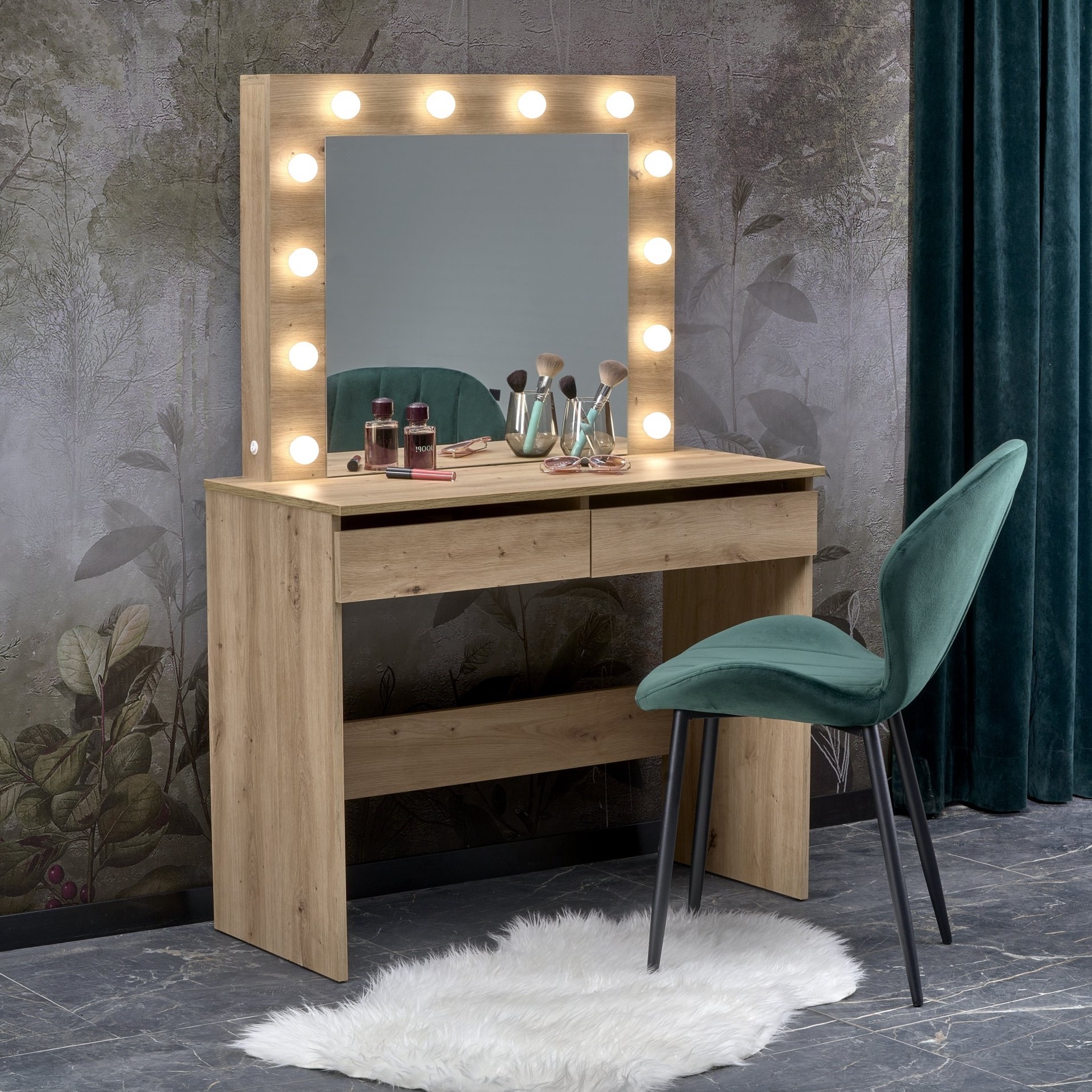 Kaptafel / Make-uptafel Charme bruin 94 cm breed met spiegel en led