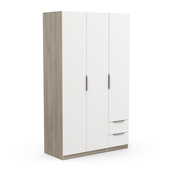 Kledingkast Ghost 3 deuren en 2 laden 120x203 cm eiken met wit