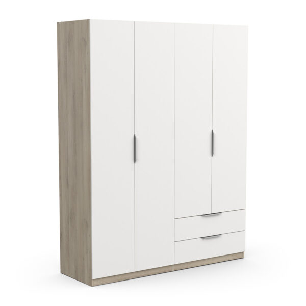 Kledingkast Ghost 4 deuren en 2 laden 160x203 cm eiken met wit