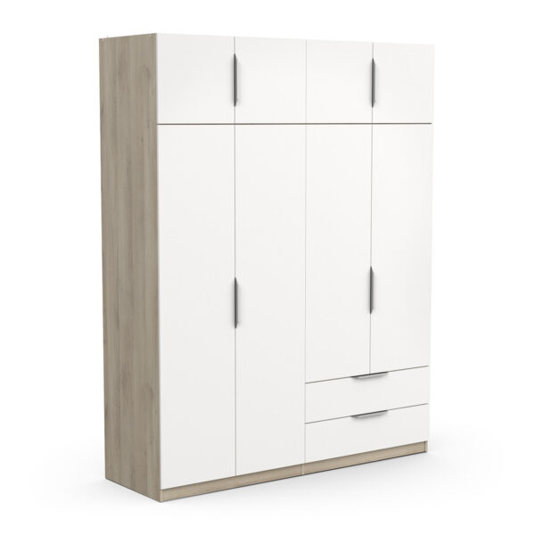Kledingkast Ghost 8 deuren en 2 laden 160x203 cm eiken met wit