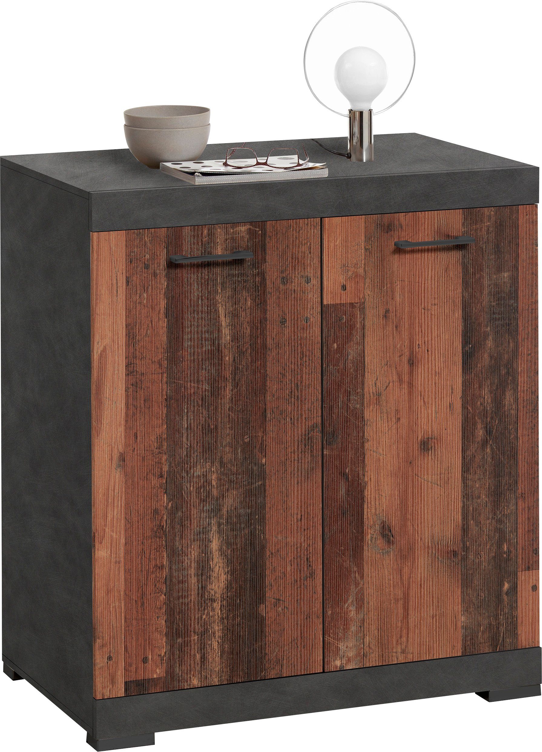 Opbergkast Bristol 1 van 90 cm hoog oud eiken met antraciet