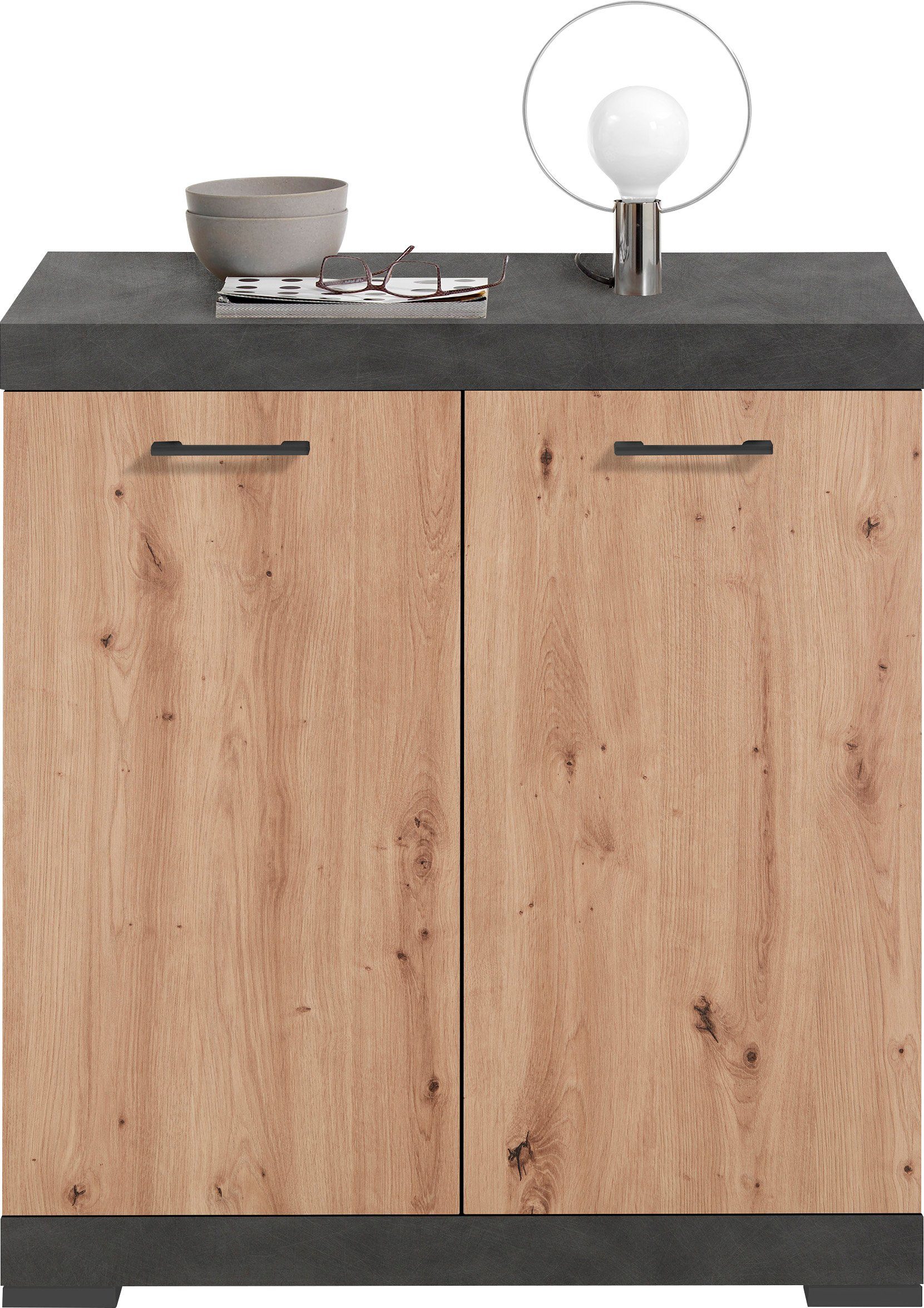 Opbergkast Bristol 1 XL van 90 cm hoog eiken met antraciet