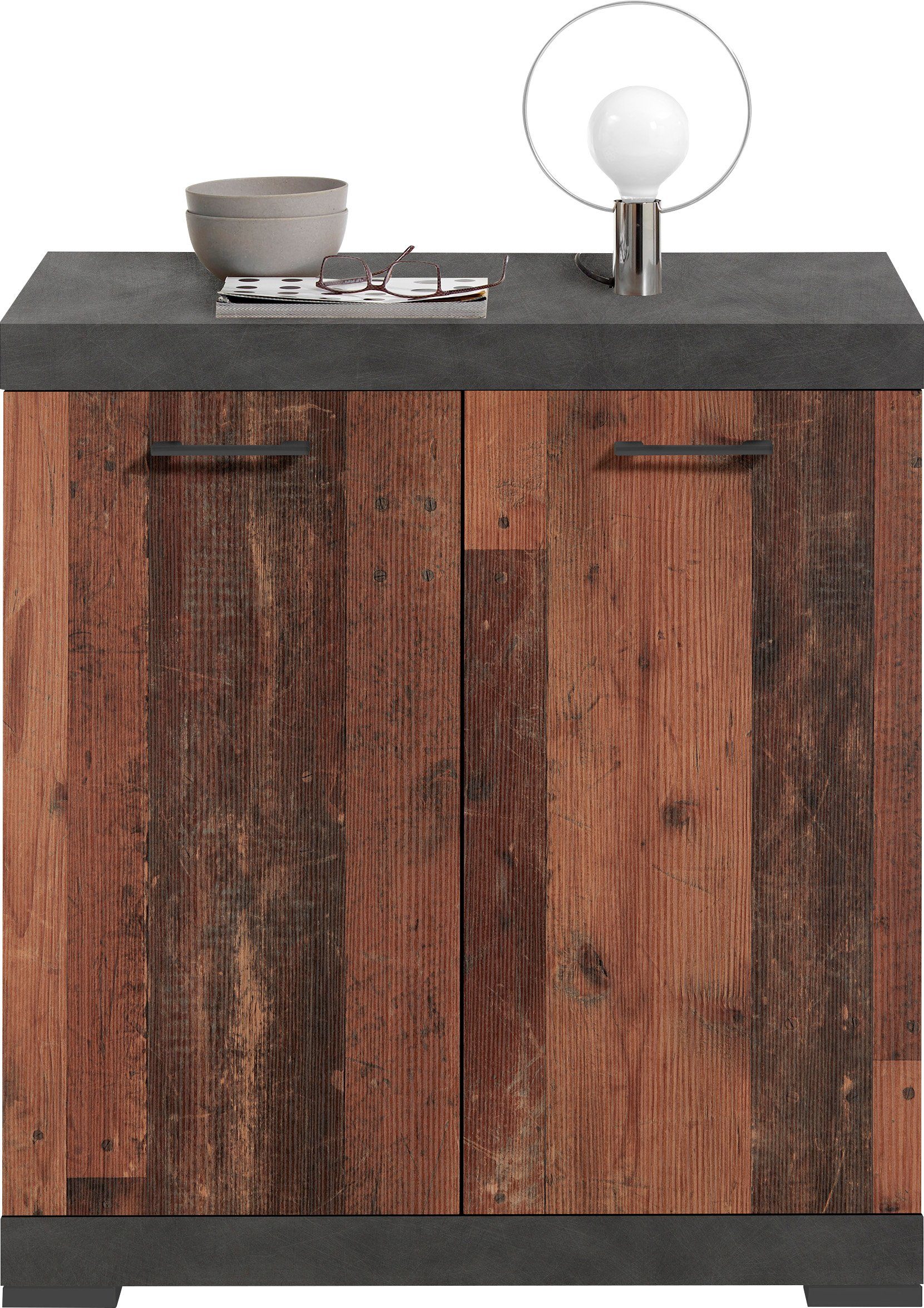 Opbergkast Bristol 1 XL van 90 cm hoog oud eiken met antraciet