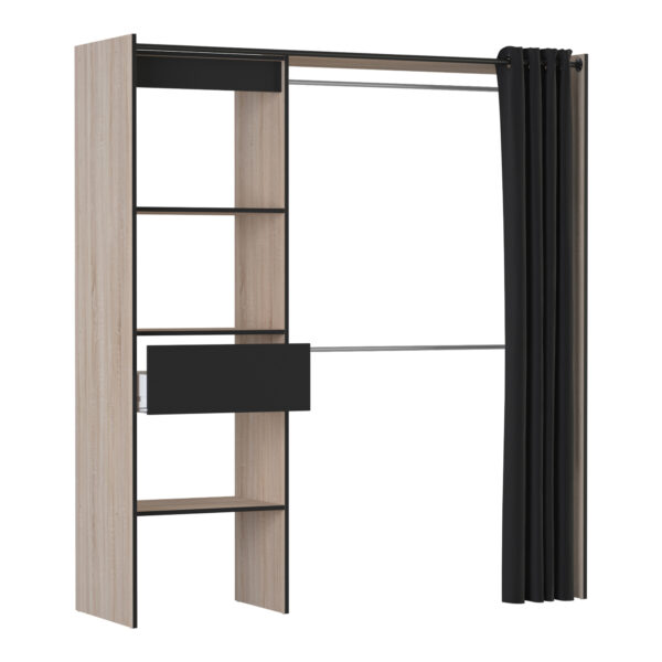 Open kledingkast Chicago 187 cm hoog eiken met zwart