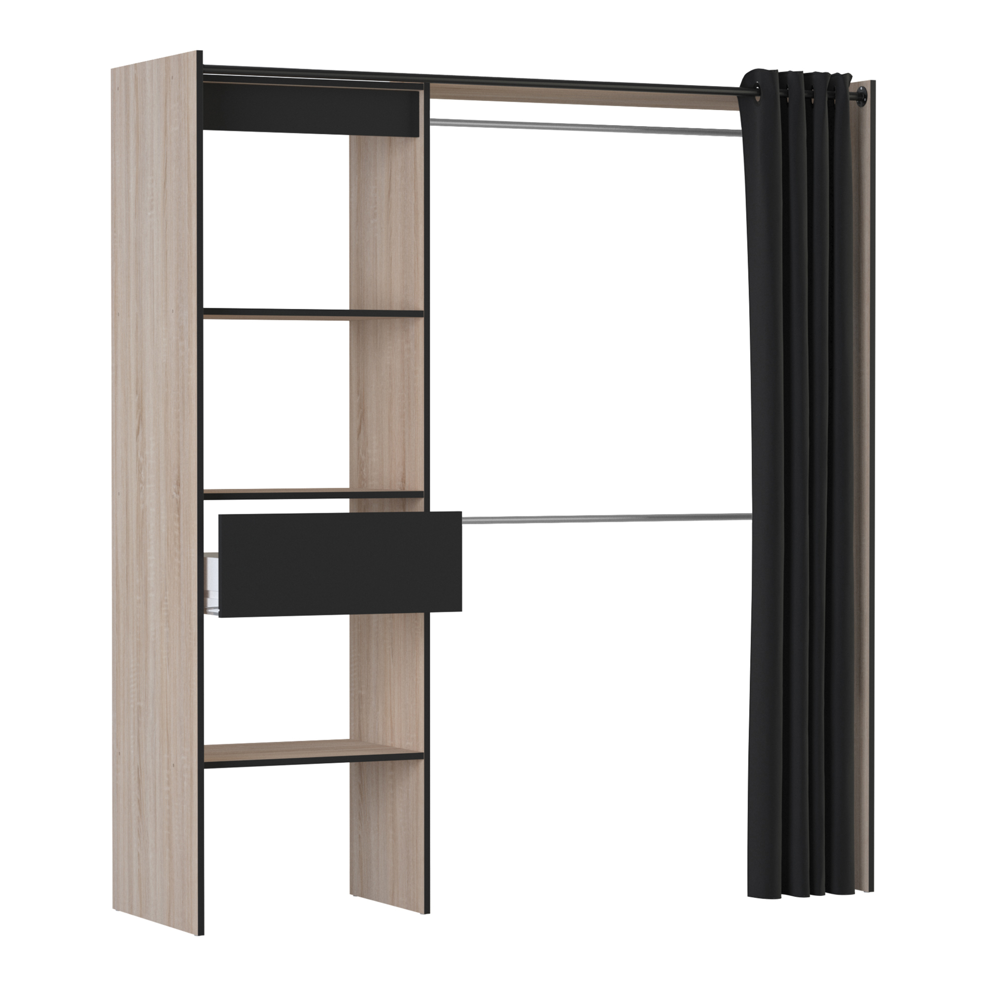 Open kledingkast Chicago 187 cm hoog eiken met zwart