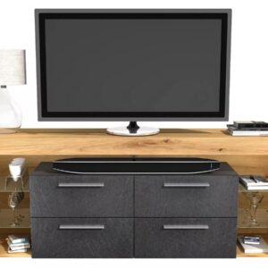 Tv-meubel Raymond met 4 lade 180 cm breed antraciet met eiken