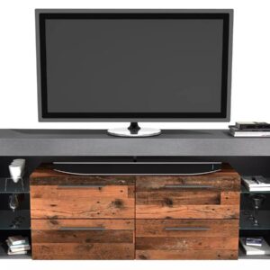 Tv-meubel Raymond met 4 lade 180 cm breed antraciet met oud eiken