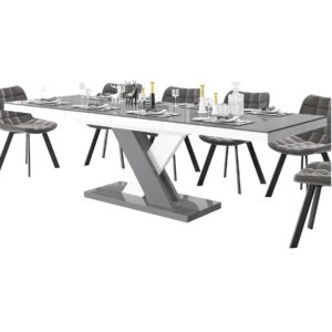 Uitschuifbare eettafel Xenon lux 160 tot 256 cm breed in hoogglans grijs mix wit