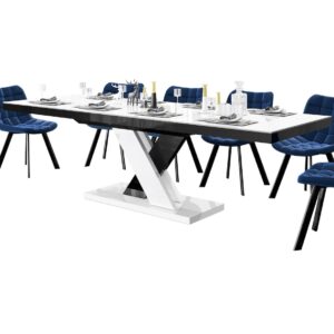 Uitschuifbare eettafel Xenon lux 160 tot 256 cm breed in hoogglans wit mix zwart