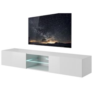 Zwevend Tv-meubel Livo 180 cm breed in wit met hoogglans wit