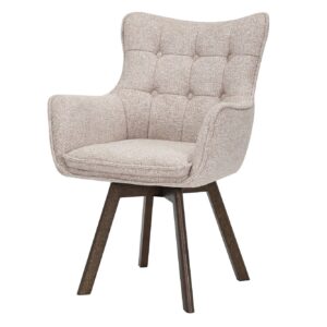 Draaistoel THOR 360° met armleuningen, lichtbeige stof met structuur en een frame van donker eikenhout. - 47710