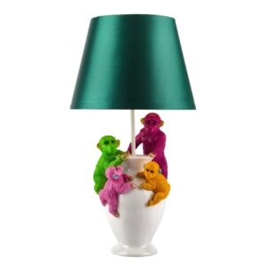 Tafellamp MONKEY 55 cm met veelkleurige witgroene lampenkap - 48028