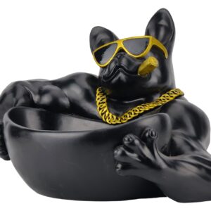 Decoratieve schaal BULLDOG 30 cm handgemaakte schaal met opbergbakje zwart - 48007