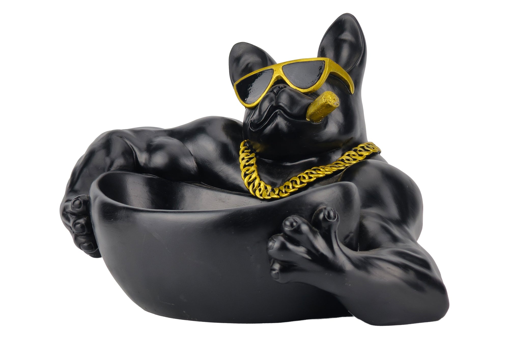Decoratieve schaal BULLDOG 30 cm handgemaakte schaal met opbergbakje zwart - 48007