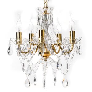Kroonluchter met diamanten, 5 armen, goudkleurig - 43169