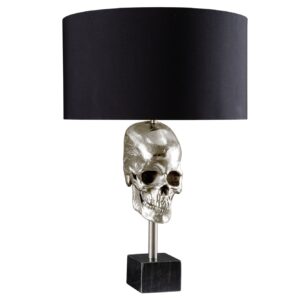Tafellamp SKULL 56cm zilverkleurige katoenen kap zwart - 41528