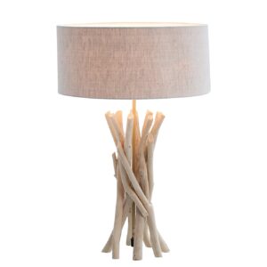 Tafellamp WILD NATURE 62 cm met lampenkap van drijfhout en linnen, naturel - 38154