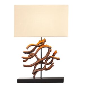 Tafellamp THE WAVE 60 cm met teakhouten lampenkap in beige - 43931
